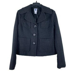 Gap Outlet Wool Blend Black Coat Y2K Textured Size 6 Preppy Old Money Academia